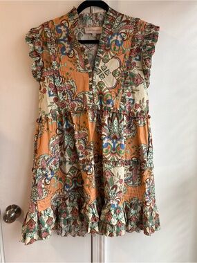 Love the Label Elana Dress in Muskmelon short-sleeved tiered mini dress Large